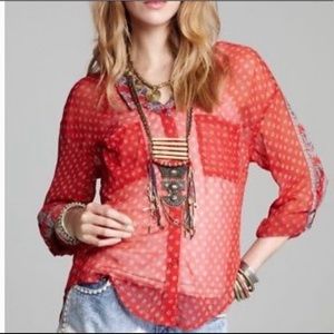Free People | Red Easy Rider Sheer Button Down Top